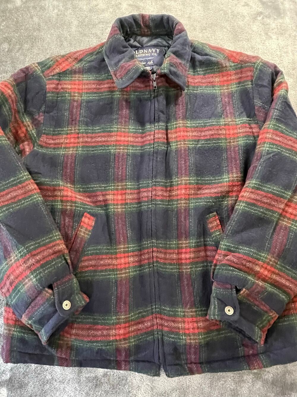 Vintage Old Navy Mens Wool Blend Plaid Shacket Size Medium Zip Quilted Jacket